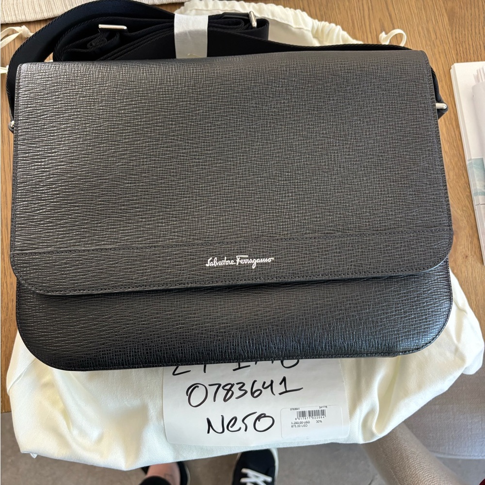 Salvatore Ferragamo Textured Black Messenger Bag